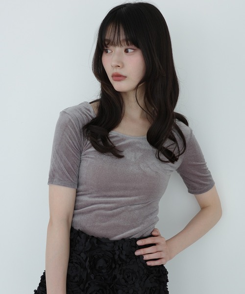 tシャツ コンパクトベロアトップス レディース