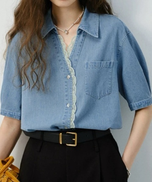 「FAVORITO」 半袖シャツ L ブルー レディース_画像2