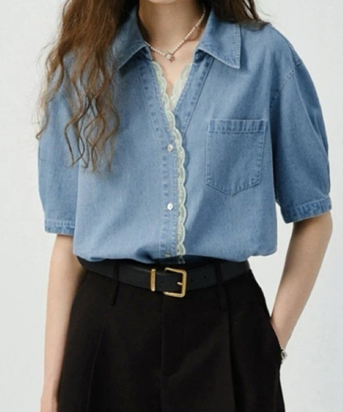 「FAVORITO」 半袖シャツ L ブルー レディース_画像5