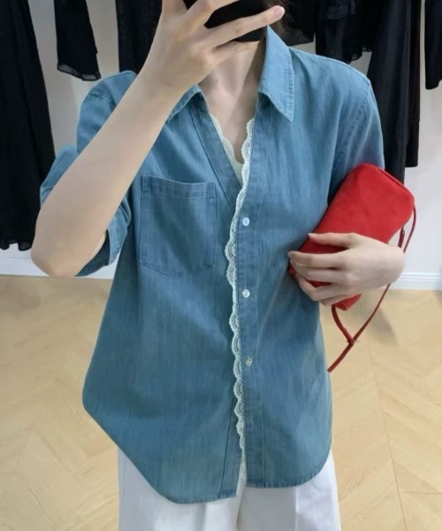 「FAVORITO」 半袖シャツ L ブルー レディース_画像9