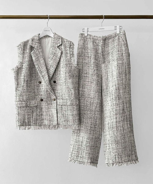 ELFRANK セットアップ 「2025AW」ツイードフリンジ テーラードベスト