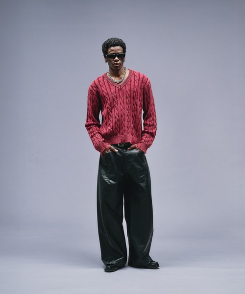 ANDER HUNK セーター ニット Faded Cable V-neck Knit / フェード
