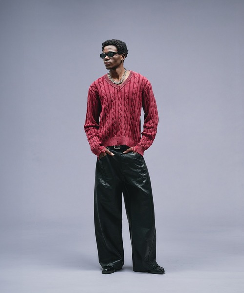 ANDER HUNK セーター ニット Faded Cable V-neck Knit / フェード 