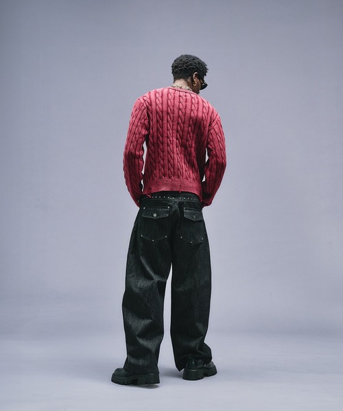 ANDER HUNK セーター ニット Faded Cable V-neck Knit / フェード