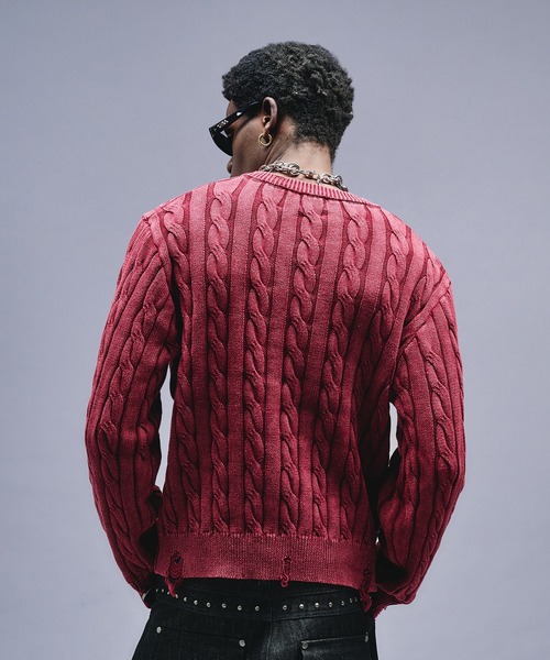ANDER HUNK セーター ニット Faded Cable V-neck Knit / フェード
