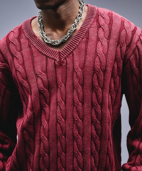 ANDER HUNK セーター ニット Faded Cable V-neck Knit / フェード