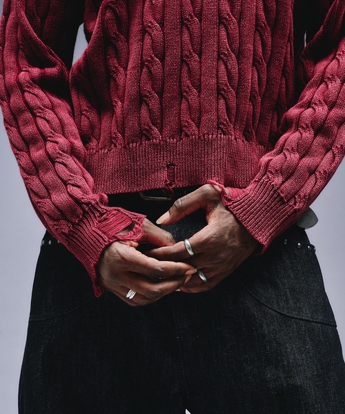 ANDER HUNK セーター ニット Faded Cable V-neck Knit / フェード