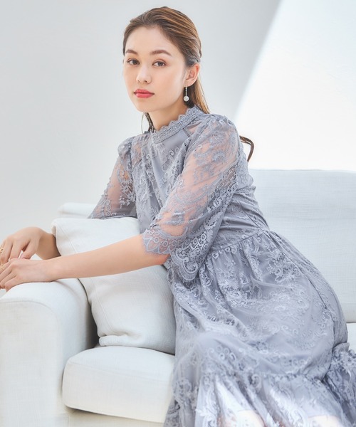 「DRESS PLUS」 半袖ワンピース M ボルドー レディース_画像8