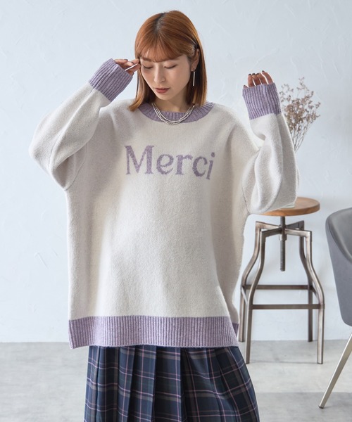 each alchemist ニット セーター Merci ロゴ配色切替オーバーサイズ