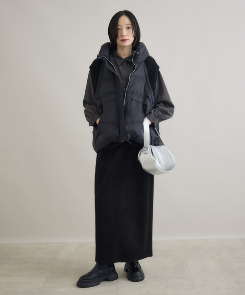 ニットドッキングダウンベスト フード ダウンベスト ブラック フード付き 中綿 Paradise Picnic（パラダイスピクニック） ダウンベスト ベスト ニット