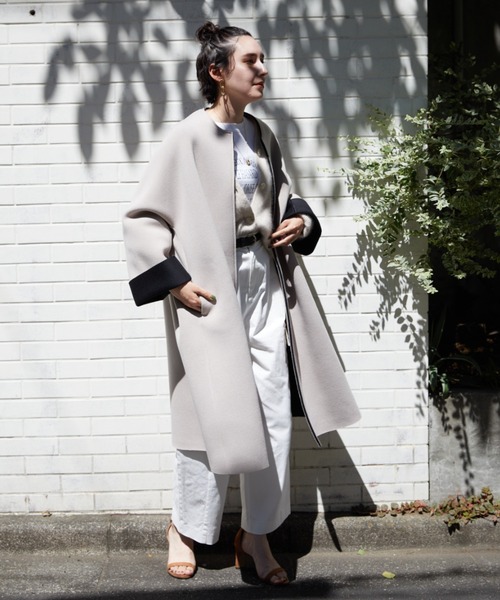 「DOUX ARCHIVES」 ノーカラーコート FREE ブラウン レディース_画像4