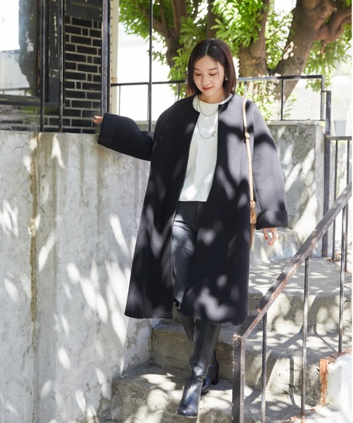 「DOUX ARCHIVES」 ノーカラーコート FREE ブラウン レディース_画像6