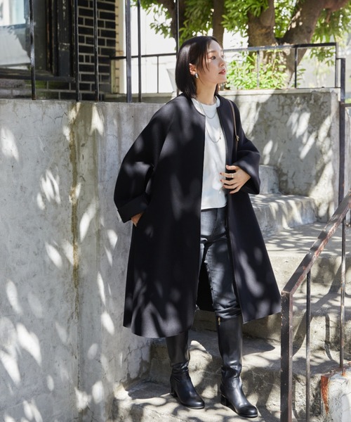 「DOUX ARCHIVES」 ノーカラーコート FREE ブラウン レディース_画像7