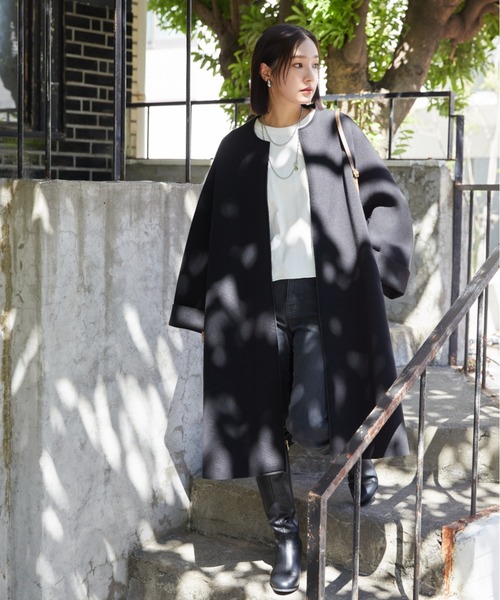 「DOUX ARCHIVES」 ノーカラーコート FREE ブラウン レディース_画像8