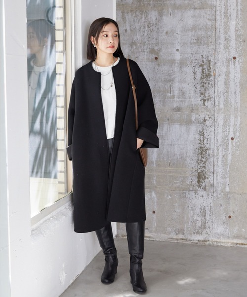 「DOUX ARCHIVES」 ノーカラーコート FREE ブラウン レディース_画像9