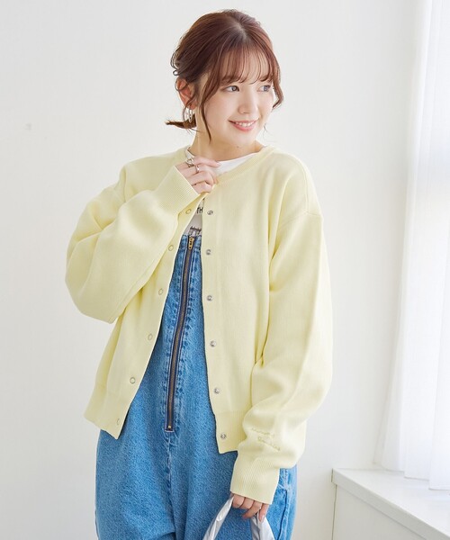 ナゴンスタンス クルーネックカーディガン ニット 長袖 ワンカラー ベージュ クルーネックカーディガン ＃DT―C0405 CIN | DANTON (Women