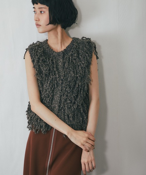 OUR ニットベストアイボリー 23区（大きいサイズ） 【洗える】ウールコード タートルネック ニット