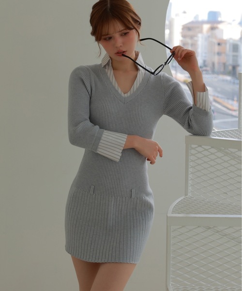 M DOLLY ワンピース stripe shirt sereno mini dress/ストライプシャツ
