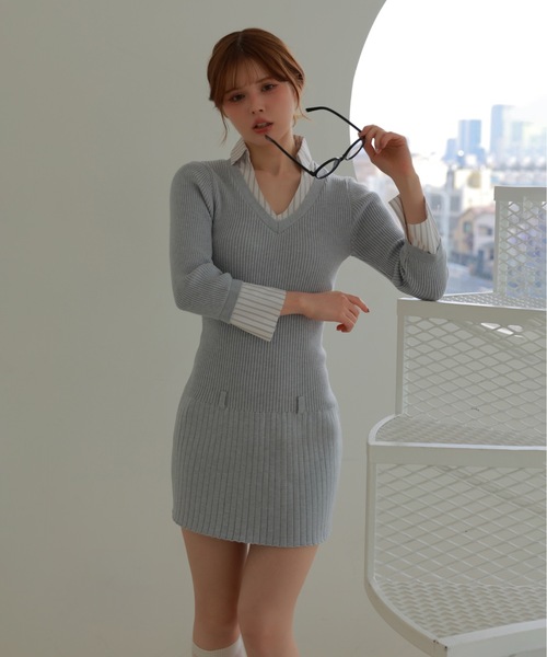 M DOLLY ワンピース stripe shirt sereno mini dress/ストライプシャツ
