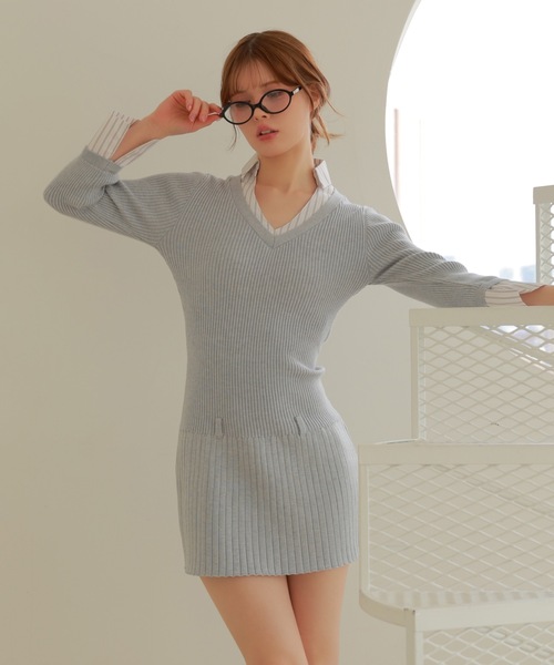 M DOLLY ワンピース stripe shirt sereno mini dress/ストライプシャツ