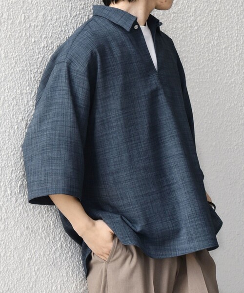 SHIPS any シャツ any:「UVカット」FUTURE LINEN CANVAS リネンライク