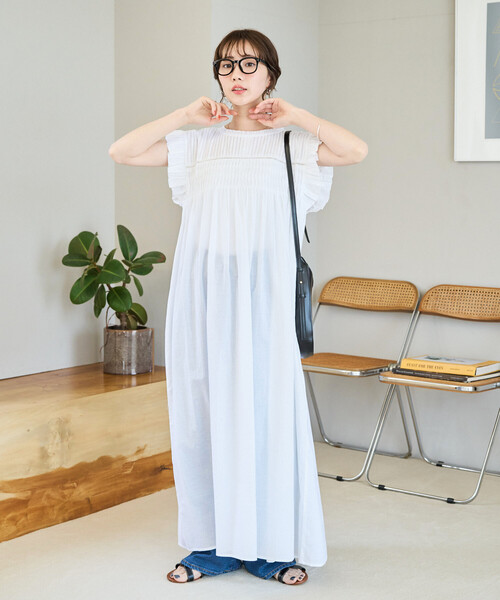 フィータ リネン フリル ピンタック ノースリーブ ブラウス 茶色 pheeta フィータ Pheeta 麻 リネン フリル ピンタック ノースリーブ ブラウス