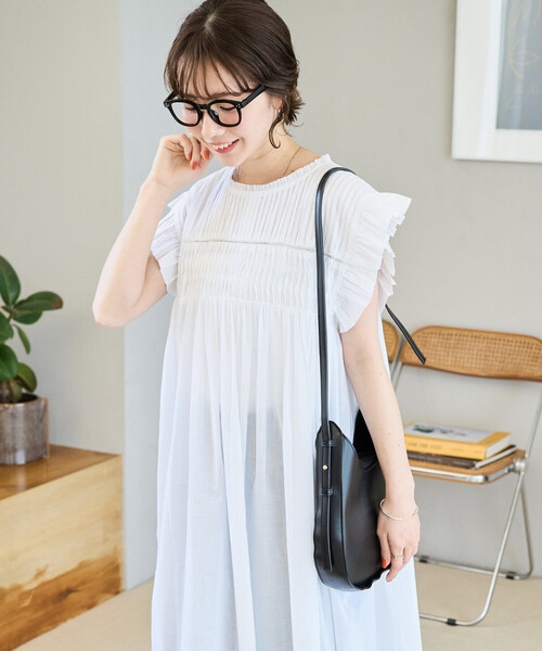 ワンピース 限定展開　インド ピンタック フリル ノースリーブ ワンピースの画像