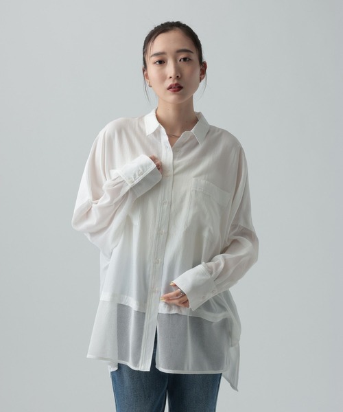 りほ　　エイミー　異素材ブラウス ボウタイラッフルブラウス