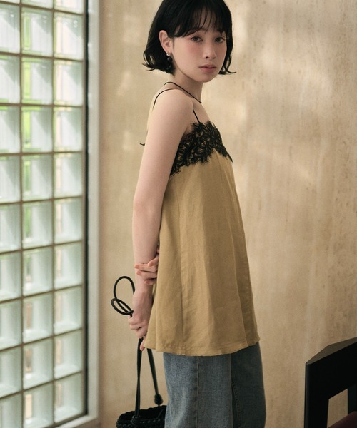 キャミソール lace trimmed camisole /配色レースディテール