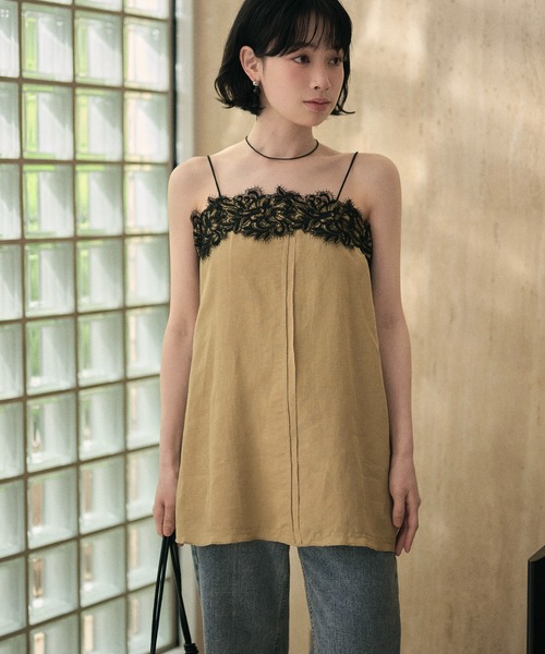 boussoleレースキャミソール キャミソール lace trimmed camisole /配色レースディテール