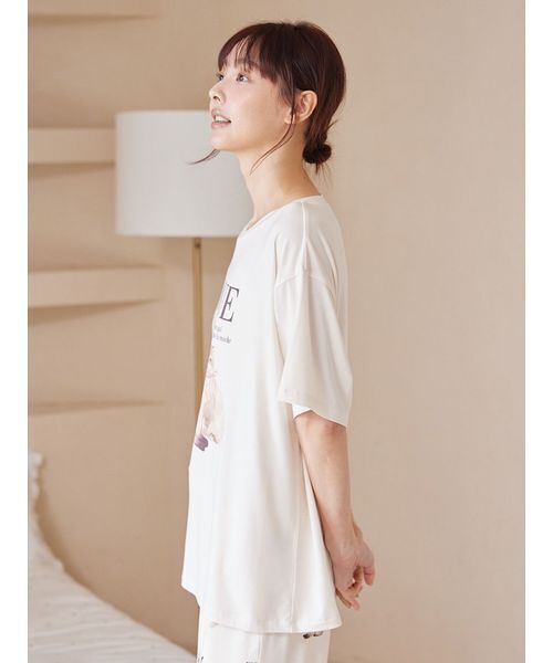 パジャマ ルームウェア 「ONLINE限定」ファッションCATS＆DOGS ワンポイントTシャツ＆ロングパンツセット レディースの画像