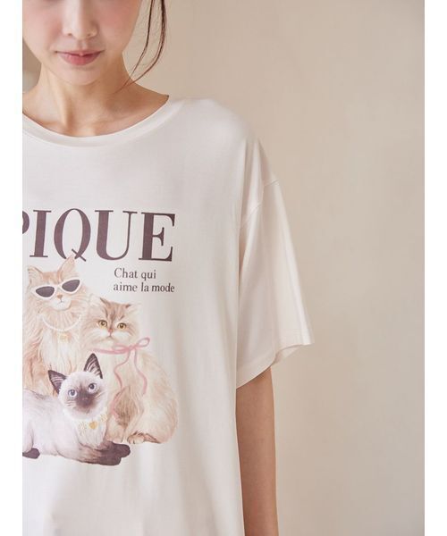 パジャマ ルームウェア 「ONLINE限定」ファッションCATS＆DOGS ワンポイントTシャツ＆ロングパンツセット レディースの画像
