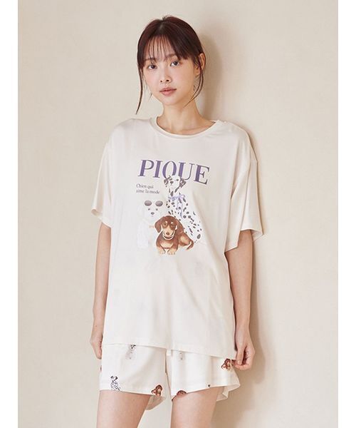 パジャマ ルームウェア 「ONLINE限定」ファッションCATS＆DOGS ワンポイントTシャツ＆ロングパンツセット レディースの画像