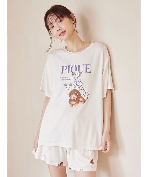 パジャマ ルームウェア 「ONLINE限定」ファッションCATS＆DOGS ワンポイントTシャツ＆ロングパンツセット レディースの画像