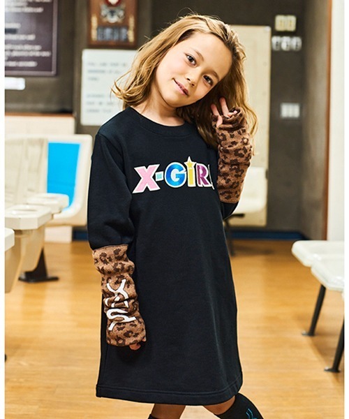 「X-girl Stages」 「KIDS」長袖ワンピース 140cm ピンク キッズ_画像3
