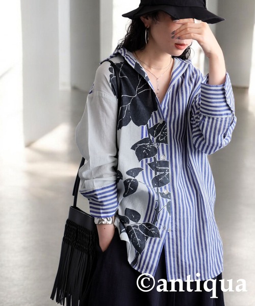 「antiqua」 長袖シャツ ONESIZE ブルー レディース_画像3