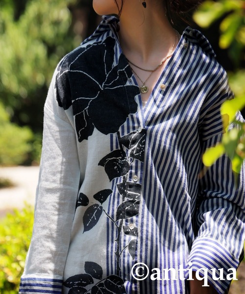 「antiqua」 長袖シャツ ONESIZE ブルー レディース_画像6