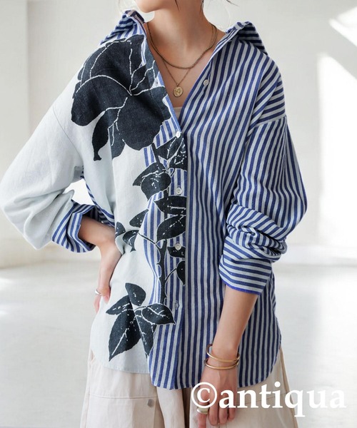 「antiqua」 長袖シャツ ONESIZE ブルー レディース_画像8