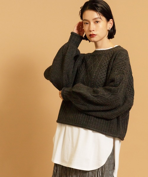 anana クルーネック ボリュームスリーブ ケーブルニット CIENA ニット ボリュームスリーブケーブルニット : ZOZOTOWN