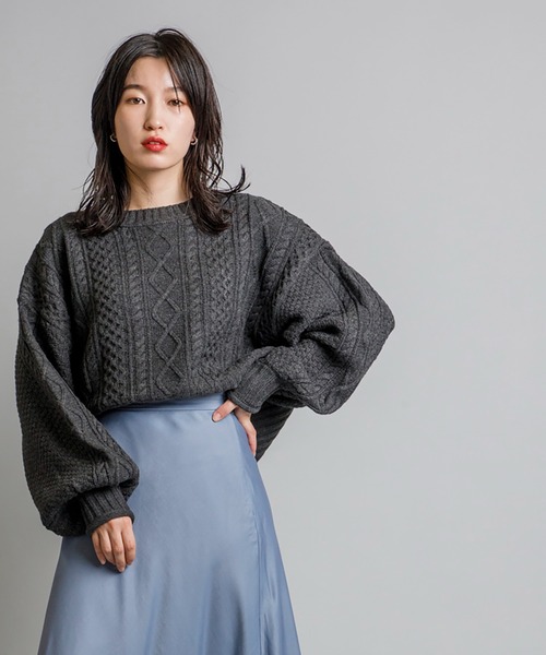 anana クルーネック ボリュームスリーブ ケーブルニット CIENA ニット ボリュームスリーブケーブルニット : ZOZOTOWN