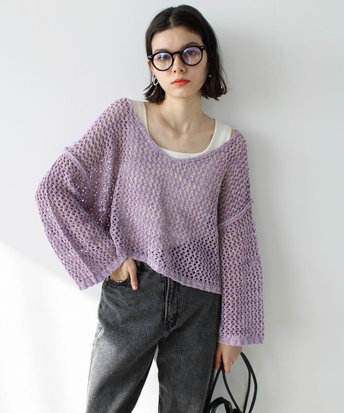 GeeRA ニット ミックス糸ざっくりメッシュニット レディース