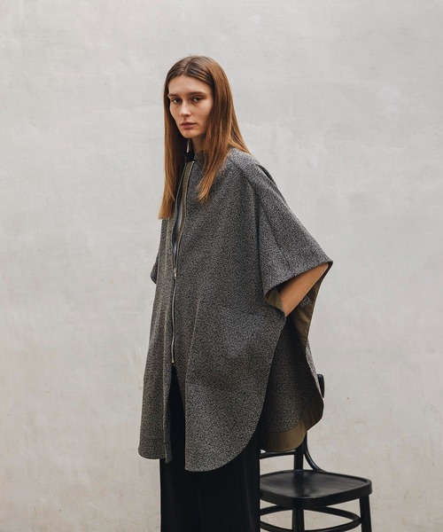 週末限定値下げ☆ドレスレイブ　ツイードリバーシブルポンチョコート DRESSLAVE ポンチョ tweed reversible poncho coat(ツイード