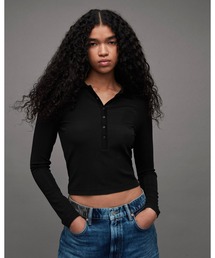 ポロシャツ ポロ HALLIE LONG SLEEVE RIBBED POLO T-SHIRT | HALLIE 長袖 リブ ポロ Tシャツ レディー ALLSAINTS ポロシャツ ポロ HALLIE LONG SLEEVE RIBBED POLO T