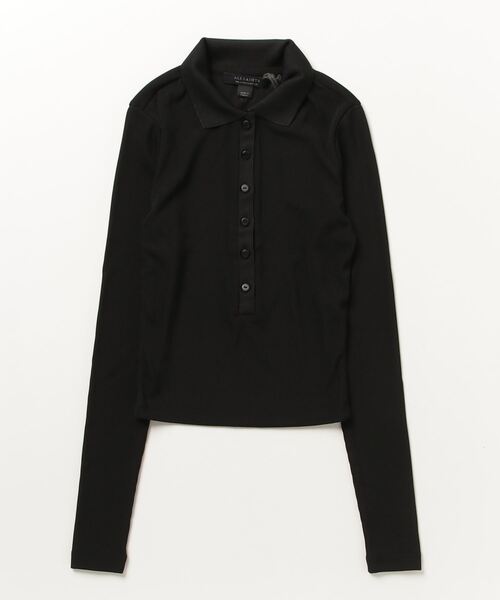 ポロシャツ ポロ HALLIE LONG SLEEVE RIBBED POLO T-SHIRT | HALLIE 長袖 リブ ポロ Tシャツ レディー ALLSAINTS ポロシャツ ポロ HALLIE LONG SLEEVE RIBBED POLO T