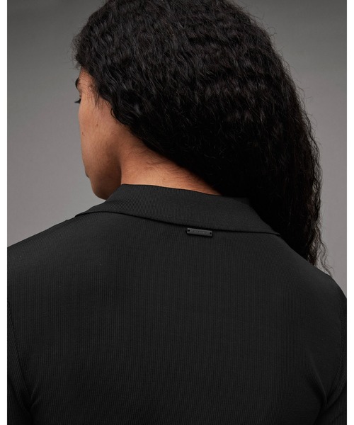 ALLSAINTS ポロシャツ ポロ HALLIE LONG SLEEVE RIBBED POLO T