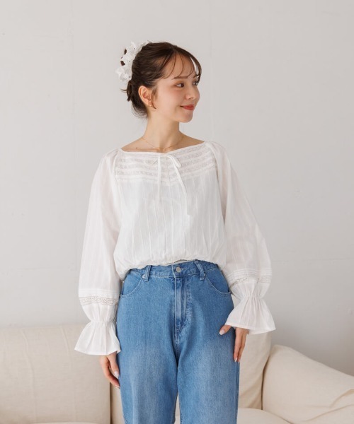 シュシュ セール】シアー ×レース 配色 スクエア シュシュ（シュシュ