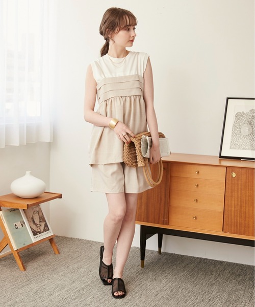 パンツ ange123 ANGIE パンツ リネンタッチ ベイカーイージーパンツ レディース