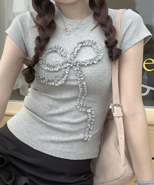 tシャツ リボンパールカットソー レディース セール】リボンパールカットソー（Tシャツ/カットソー）｜PICCIN