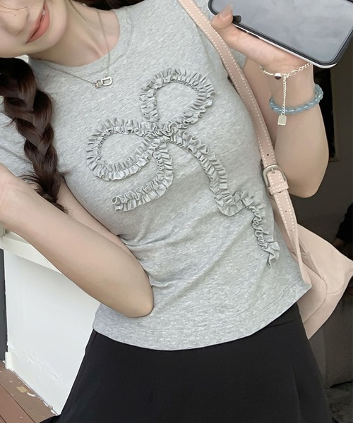 tシャツ リボンギャザートップ レディース 4300538-3.jpg
