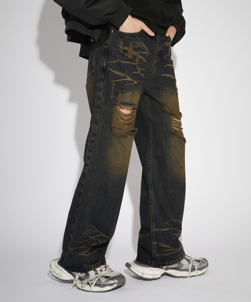 menes JHYQ ストレート ダメージ デニム バギー JHYQ Vintage Baggy Fit Jeans – MENES
